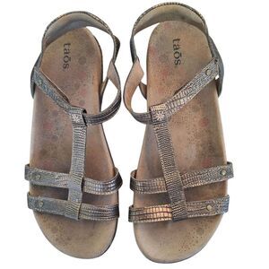 Taos Trophy Leather Supportive Sandals 7 Bronze Metallic